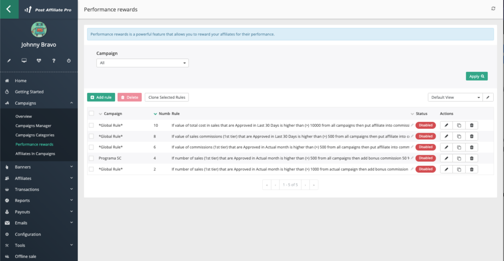 Recompensas de desempenho no Post Affiliate Pro